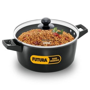 Hawkins Futura Hard Anodised Cook n Serve Casserole with Glass Lid, 4 Litre, Induction Base