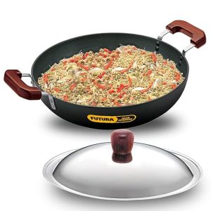 Hawkins Futura Deep Fry Pan, HARD ANODISED Kadai, Round Bottom Kadhai, with lid, work on both Gas + Induction