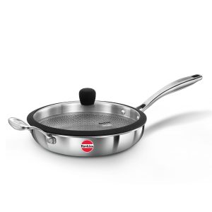 Hawkins Pro Triply Stainless Steel Frying Pan | Shielded Nonstick | Induction & Gas Compatible | with Glass Lid