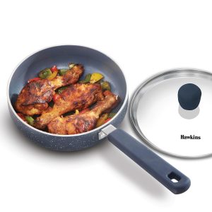 Hawkins Ceramic Nonstick Frying Pan, Induction and Gas Compatible Fry Pan with Glass Lid